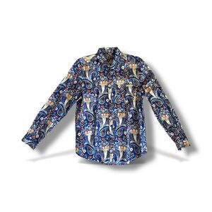Paisley and Gray Slim Fit Long Sleeve Floral Print Button-Front Shirt Size Large